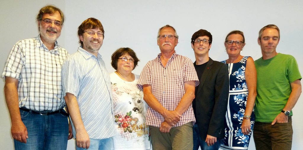 Die Veranstalter des Wahlpodiums: (v. l.) Konrad Nagel-Strotmann (KAB), Thomas Kosch (BUND), Adelheid Kosch (BUND), Dieter Dubisch (pro grün), Martin Menacher (DGB), Susanne Bornefeld (Evangelischer Kirchenkreis Paderborn) und Ulrich Mertens (Greenpeace). FOTO: KAB