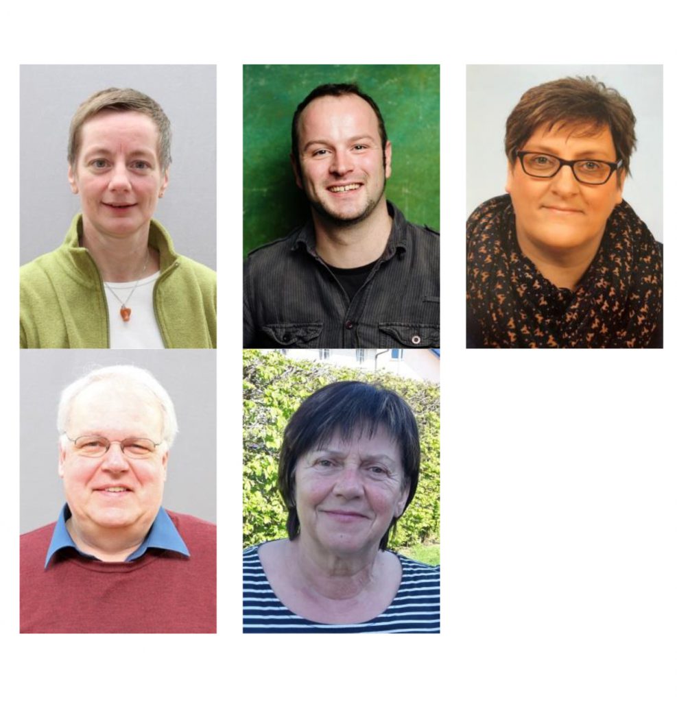 Gemeinsame Mitarbeitervertretung des Evangelischen Kirchenkreises und der Diakonie Paderborn-Höxter e.V.: (von links oben nach rechts unten): Bettina Wessel (Vorsitzende), Matthias Gronowski (stellv. Vorsitzender), Heike Zimmermann (2. Stellv. Vorsitzende), Uwe Roensch (Schriftführer), Evelyn Naujokat (Mitglied). Auf dem Bild fehlen Rosemarie Gottschling und Vera Müller. Foto: MAV