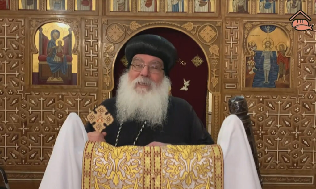 Anba Damian, Bischof der Koptisch-Orthodoxen Kirche, unterstrich in seiner Predigt die Bedeutung der Ökumene in Zeiten von Corona. Er wurde aus dem koptischen Kloster in Höxter-Brenkhausen zugeschaltet. Foto: EKP