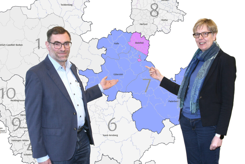 Uwe Gießelmann und Susanne Janson leiten ab 1. Januar 2022 die beiden Verwaltungen von vier Kirchenkreisen. Foto: Kirchenkreis Bielefeld